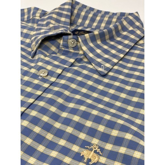 BROOKS‎ BROTHERS Men's Long Sleeve Button Down Blue/Yellow Check Shirt Medium - Picture 4 of 8